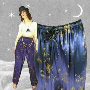 Satin Pants 40s Style 90s Vintage Trousers Formal / Lounge Pant Bluecore